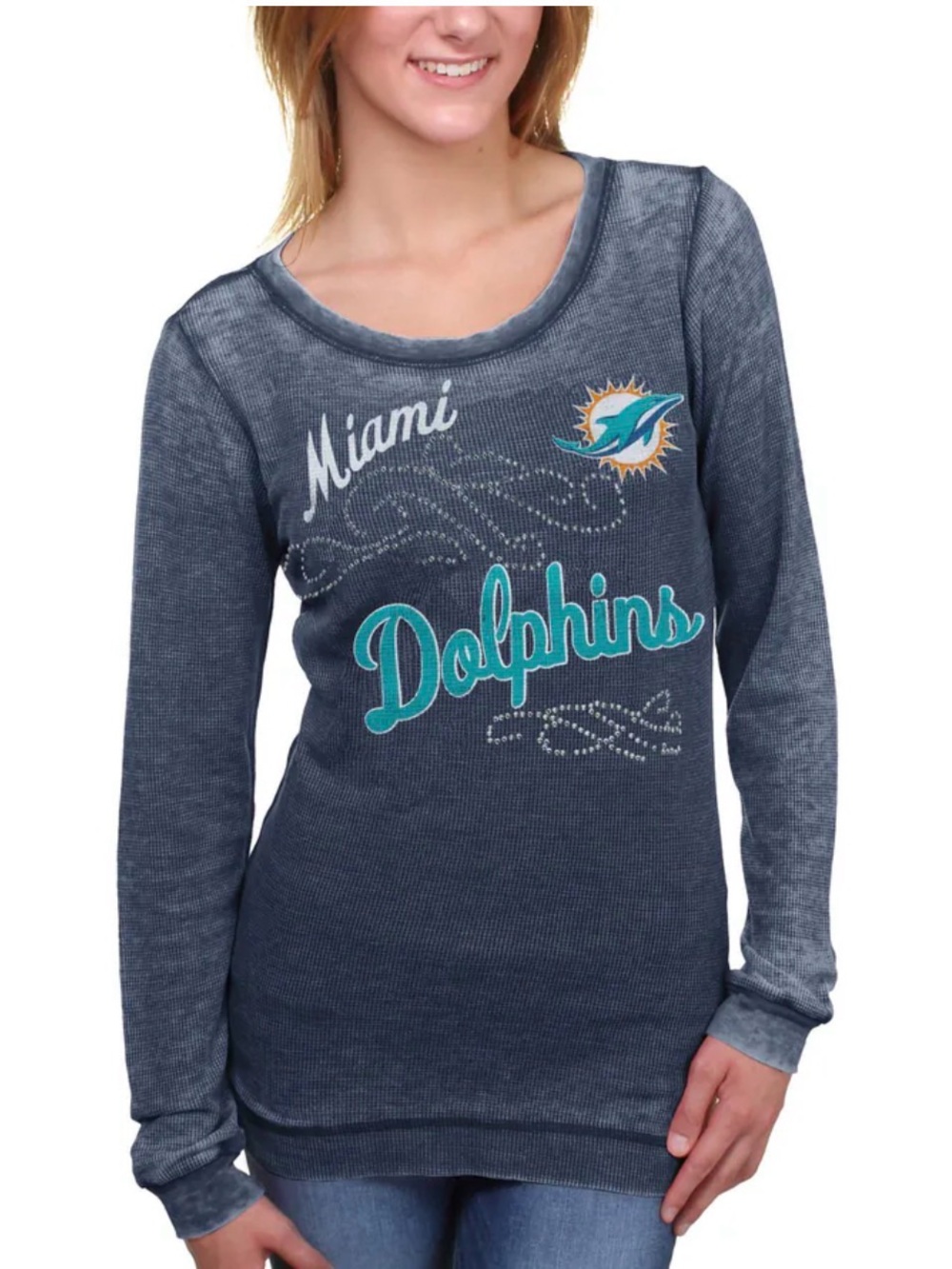 Touch by Alyssa Milano Miami Dolphins Rhinestone Thermal Top XL